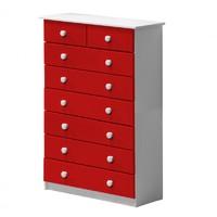 verona 6 plus 2 drawer white chest with red