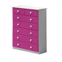 verona 5 plus 2 drawer white chest with fuschia