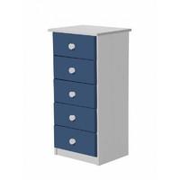 Verona 5 Drawer Bedside Table White with Blue
