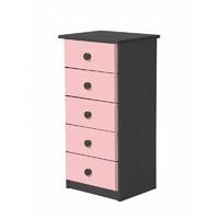 verona 5 drawer bedside table graphite with pink