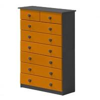 Verona 6 plus 2 Drawer Graphite Chest with Orange