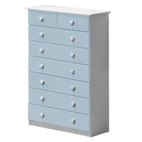 Verona 6 plus 2 Drawer White Chest with Baby Blue