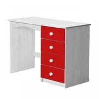 verona 4 drawer single whitewash dressing table with red