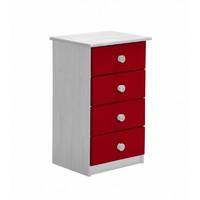 Verona 4 Drawer Bedside Table White with Red