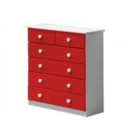 verona 4 plus 2 drawer white chest with red