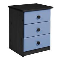 Verona 3 Drawer Bedside Table Graphite with Baby Blue