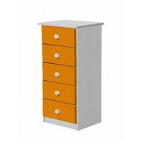 verona 5 drawer bedside table white with orange