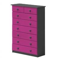 Verona 6 plus 2 Drawer Graphite Chest with Fuschia