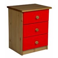 verona 3 drawer bedside table red