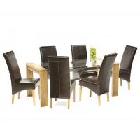 Venice Oak and Glass 180cm Dining Table with 6 Venice Chairs