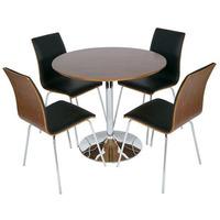 Verona Round Walnut Dining Table And 4 Rimini Walnut Black Chair