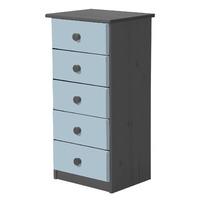 Verona 5 Drawer Bedside Table Graphite with Baby Blue