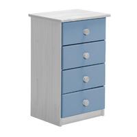 verona 4 drawer bedside table white with baby blue