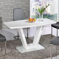 Ventura V Shaped White Dining Table And 4 Grey Dining Chairs