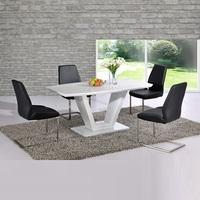 ventura v shaped white dining table and 6 chairs