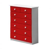 Verona 5 plus 2 Drawer White Chest with Red