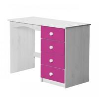 Verona 4 Drawer Single Whitewash Dressing Table with Fuschia