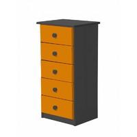 verona 5 drawer bedside table graphite with orange