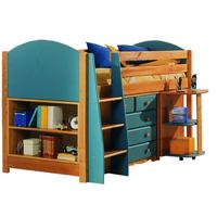 Verona Blue Midsleeper with Pull Out Desk, 3 plus 2 Chest of Drawers and Bookcase