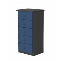 Verona 5 Drawer Bedside Table Graphite with Blue