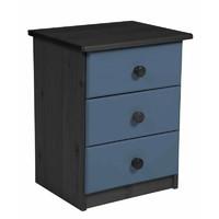 Verona 3 Drawer Bedside Table Graphite with Blue