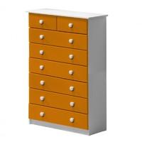 Verona 6 plus 2 Drawer White Chest with Orange