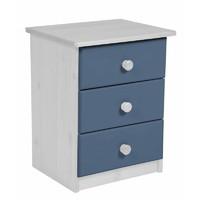 Verona 3 Drawer Bedside Table White with Blue