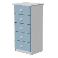 verona 5 drawer bedside table white with baby blue