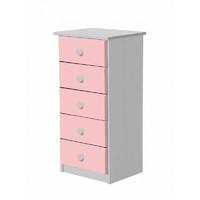 Verona 5 Drawer Bedside Table White with Pink