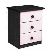 verona 3 drawer bedside table graphite with pink