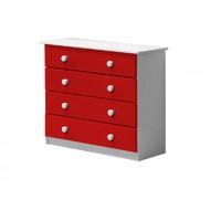 verona 4 drawer white chest with red