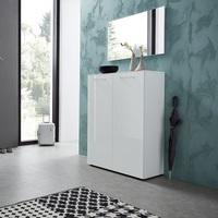 vector shoe cabinet with wall mirror in white and glass fronts