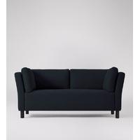 venezia two seater sofa in navy blue linen cotton black birch legs