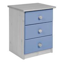 Verona 3 Drawer Bedside Table White with Baby Blue