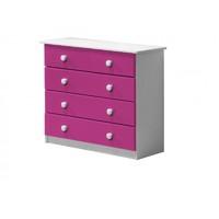 verona 4 drawer white chest with fuschia