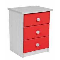 verona 3 drawer bedside table white with red