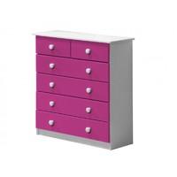 Verona 4 plus 2 Drawer White Chest with Fuschia