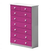 Verona 6 plus 2 Drawer White Chest with Fuschia