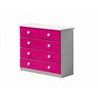 Verona 3 plus 2 Drawer White Chest with Fuschia