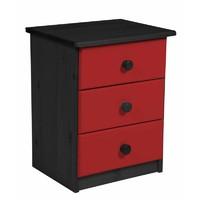 verona 3 drawer bedside table graphite with red