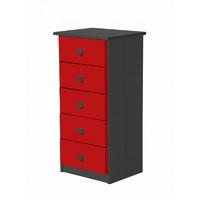 Verona 5 Drawer Bedside Table Graphite with Red