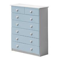 verona 5 plus 2 drawer white chest with baby blue