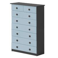 verona 6 plus 2 drawer graphite chest with baby blue