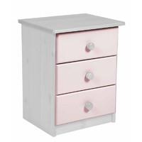 Verona 3 Drawer Bedside Table White with Pink