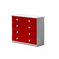 verona 3 plus 2 drawer white chest with red