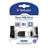 Verbatim Black Store n Go Nano 8GB USB Drive with Micro USB OTG Adapter