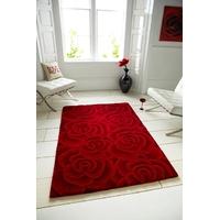 Venus Modern Carved Rich Red Rose Patterned Wool Rug - 150cm x 230cm (4\'11\