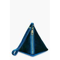 Velvet Pyramid Handstrap Clutch Bag - teal
