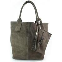 Vera Pelle Zamsz Naturalny Ziemista XL A4 Shopper Bag Skórzana women\'s Handbags in grey