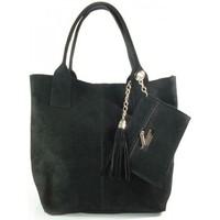 Vera Pelle Zamsz Naturalny XL A4 Shopper Bag Skórzana Czarna women\'s Handbags in black